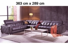 canapé d'angle en cuir de buffle italien de luxe 6/7 places, prestigia, personnalisé sur mesure 363x289 cm, sans la tablette de rangement, avec accoudoirs, chocolat, angle gauche, 6x sans frais, total 2218 euros